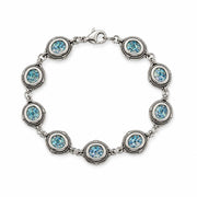 Sterling Silver Roman Glass Link Bracelet Round Station