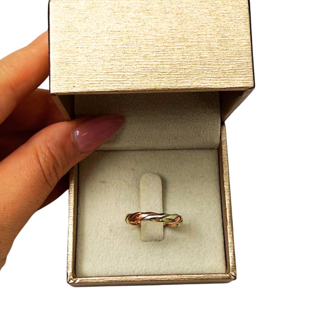 14K Tri-Color Gold Twisted Wedding Ring Braided Band