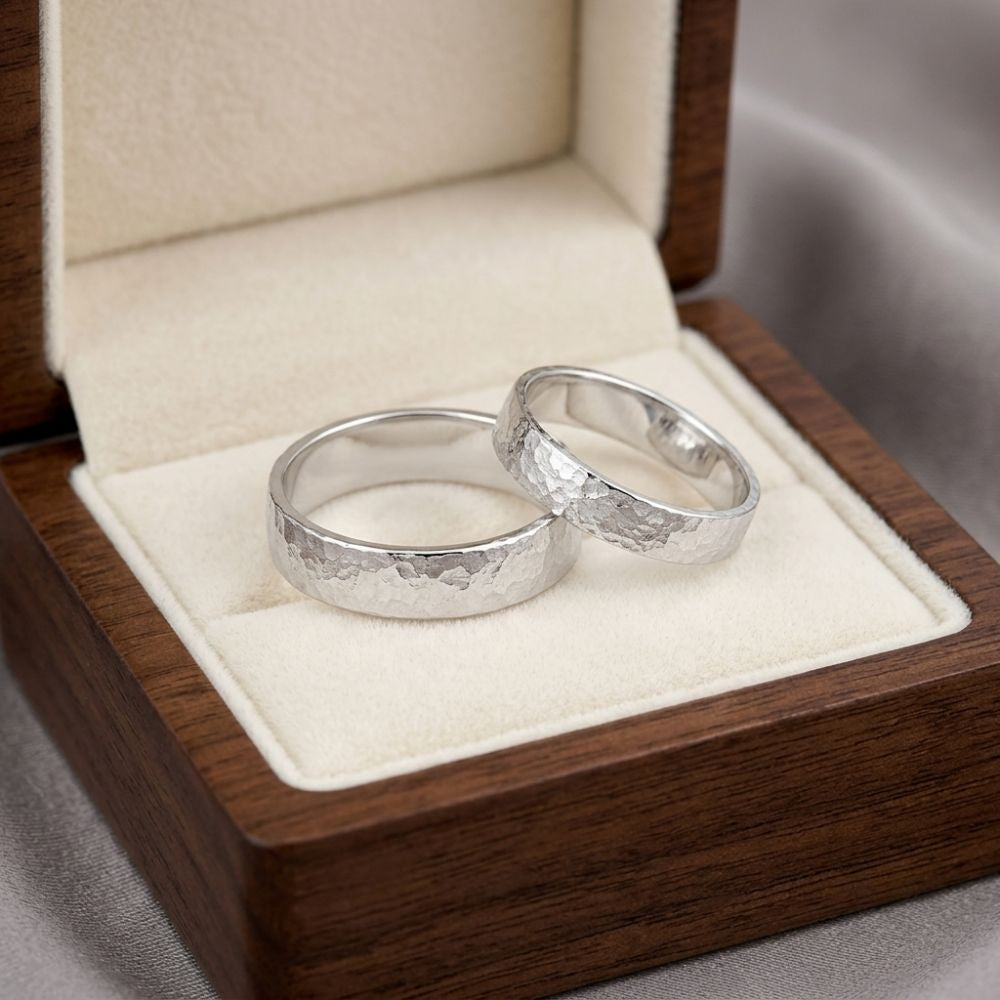 Hammered Sterling Silver Promise Ring Set for Couples