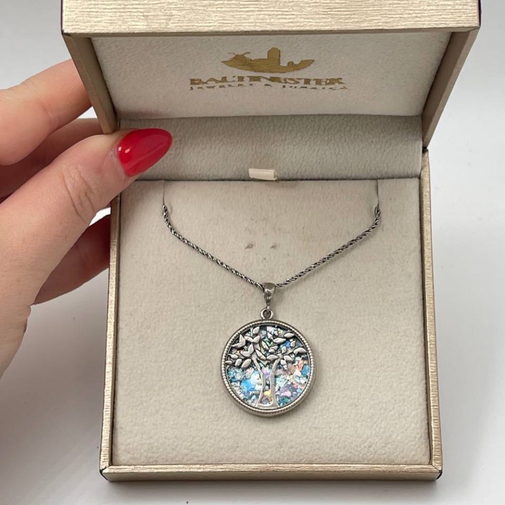 Tree of Life Necklace with Roman Glass in Sterling Silver