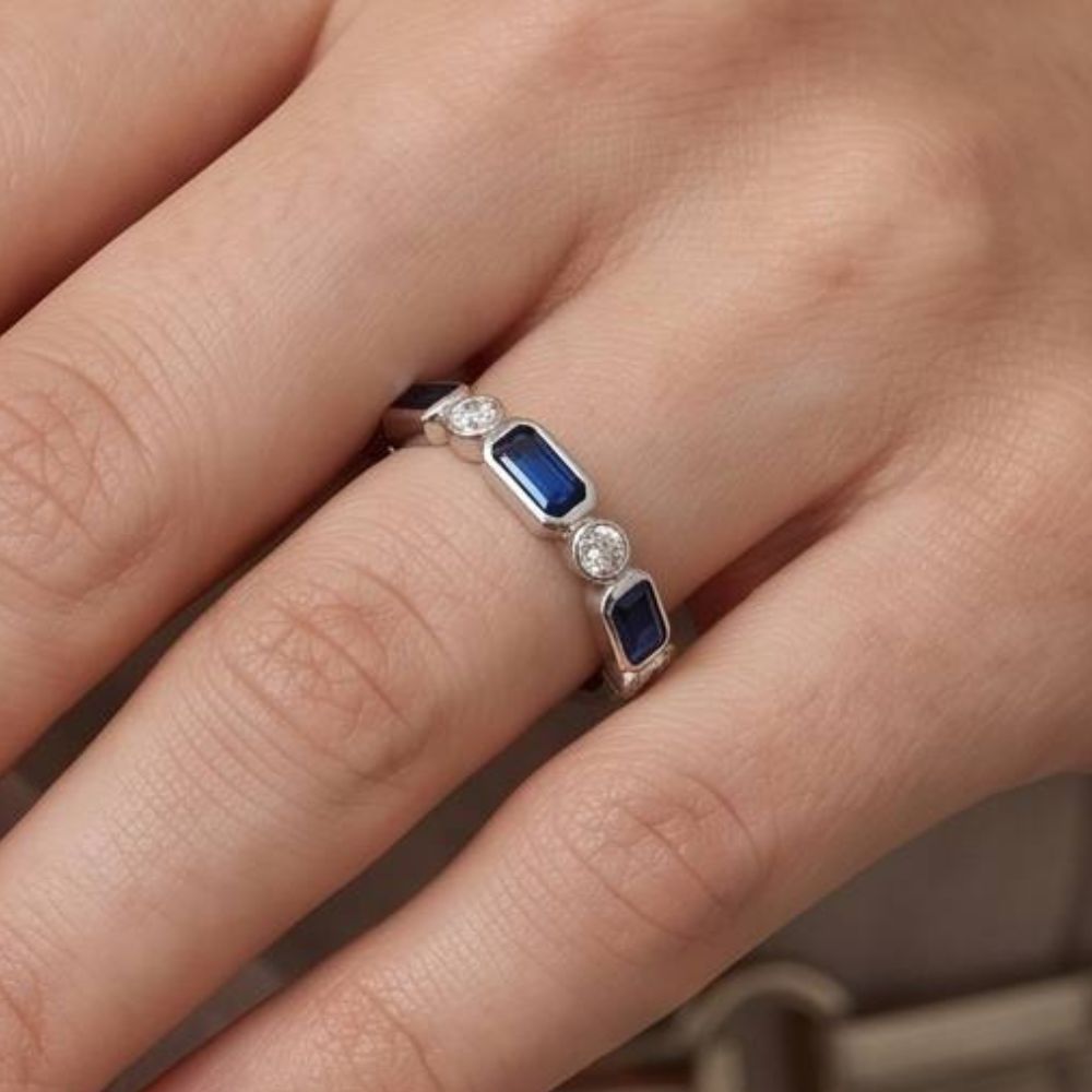 14K White Gold Sapphire & Diamond Ring
