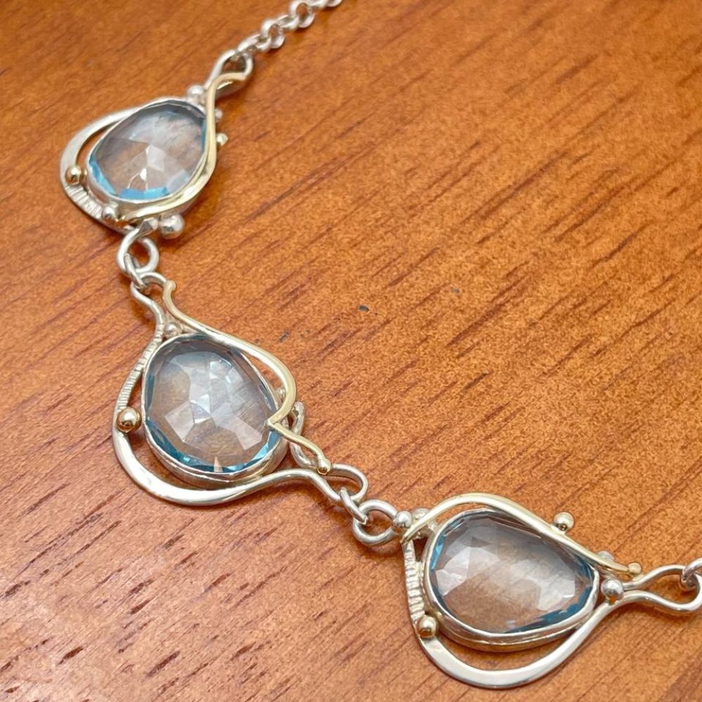 Blue Topaz Necklace in Sterling Silver and Gold
