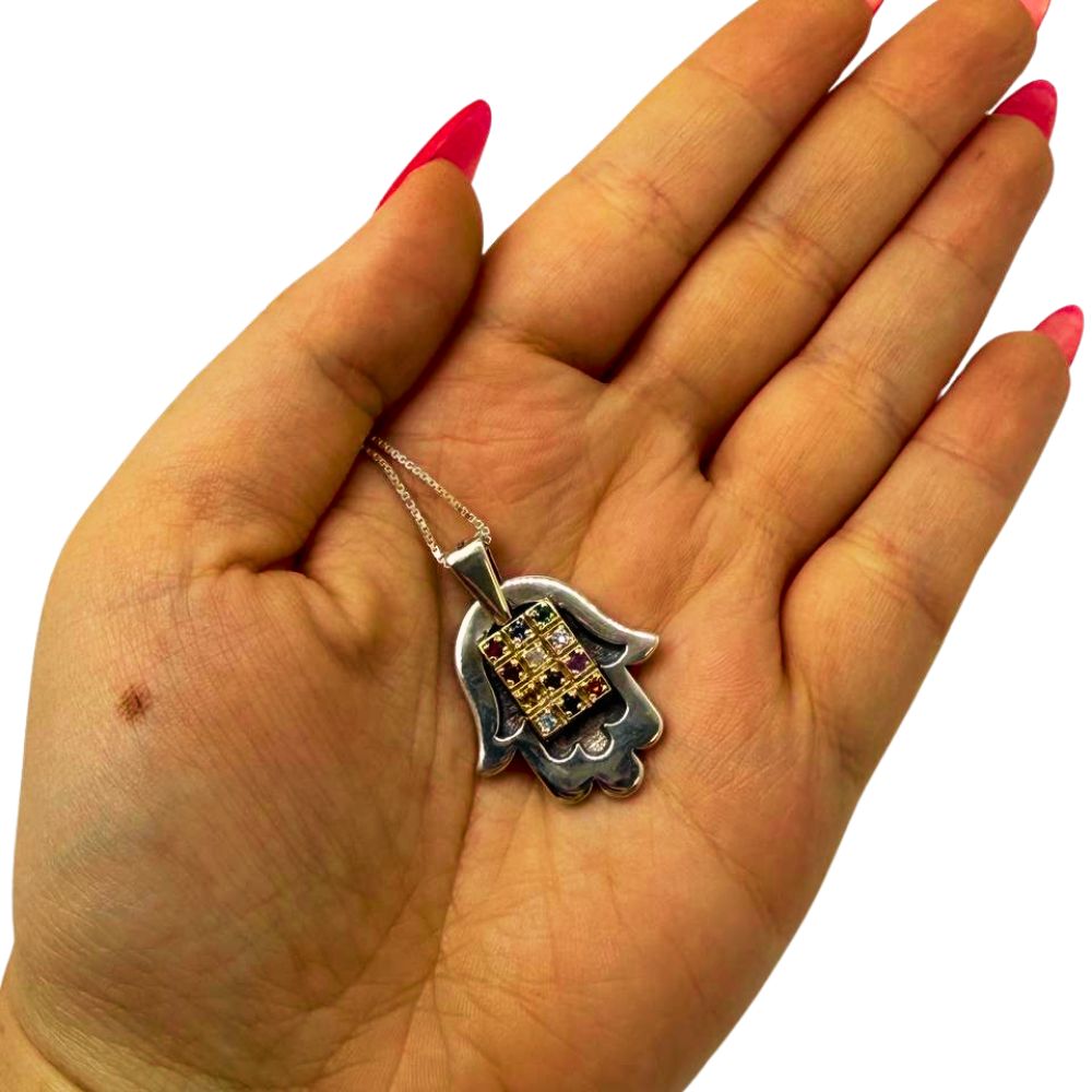 Sterling Silver & 9K Gold Hamsa Hoshen Pendant Necklace