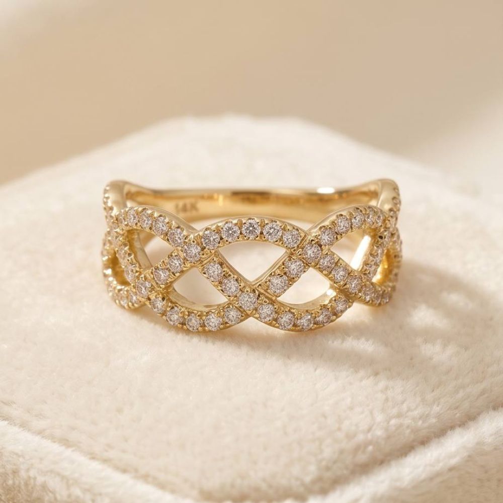 14K Gold Natural Diamond Infinity Weave Ring