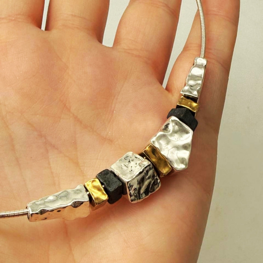 Lightweight Mixed Metal Silver & Gold Plated Statement Necklace