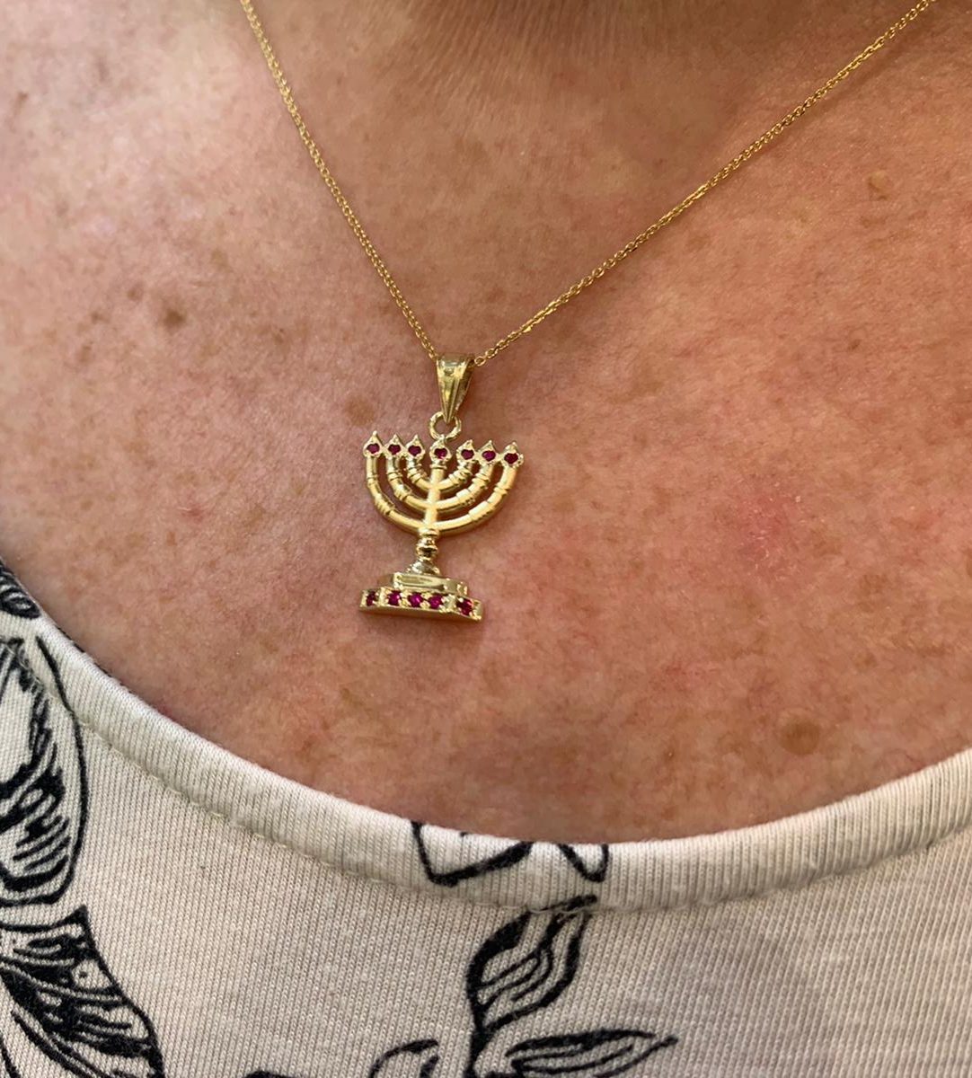 Ruby Menorah Pendant in 14k Gold