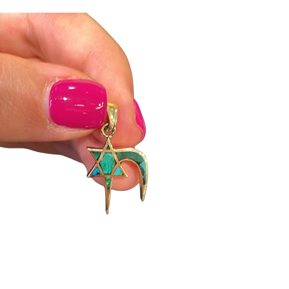 Star of David Pendant - 14K Gold Chai and with Eilat Stone