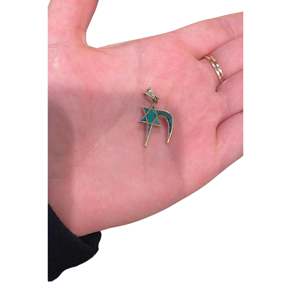 Star of David Pendant - 14K Gold Chai and with Eilat Stone