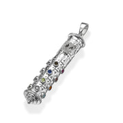 3D Mezuzah Amulet Colored Stones 14k Gold Pendant