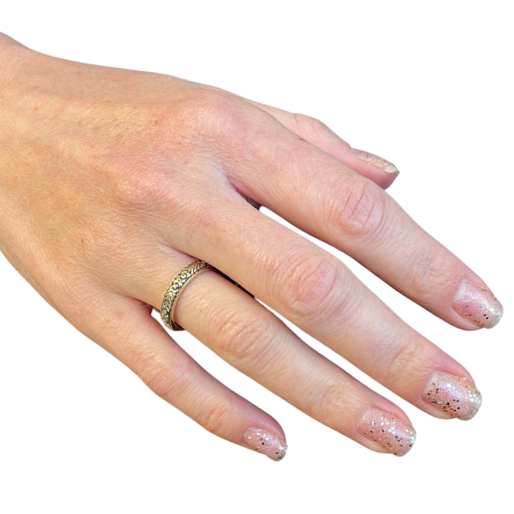 14K Gold Engraved Floral Ani L'dodi Ring