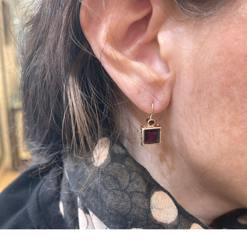 14K Rose Gold Square Garnet Earrings