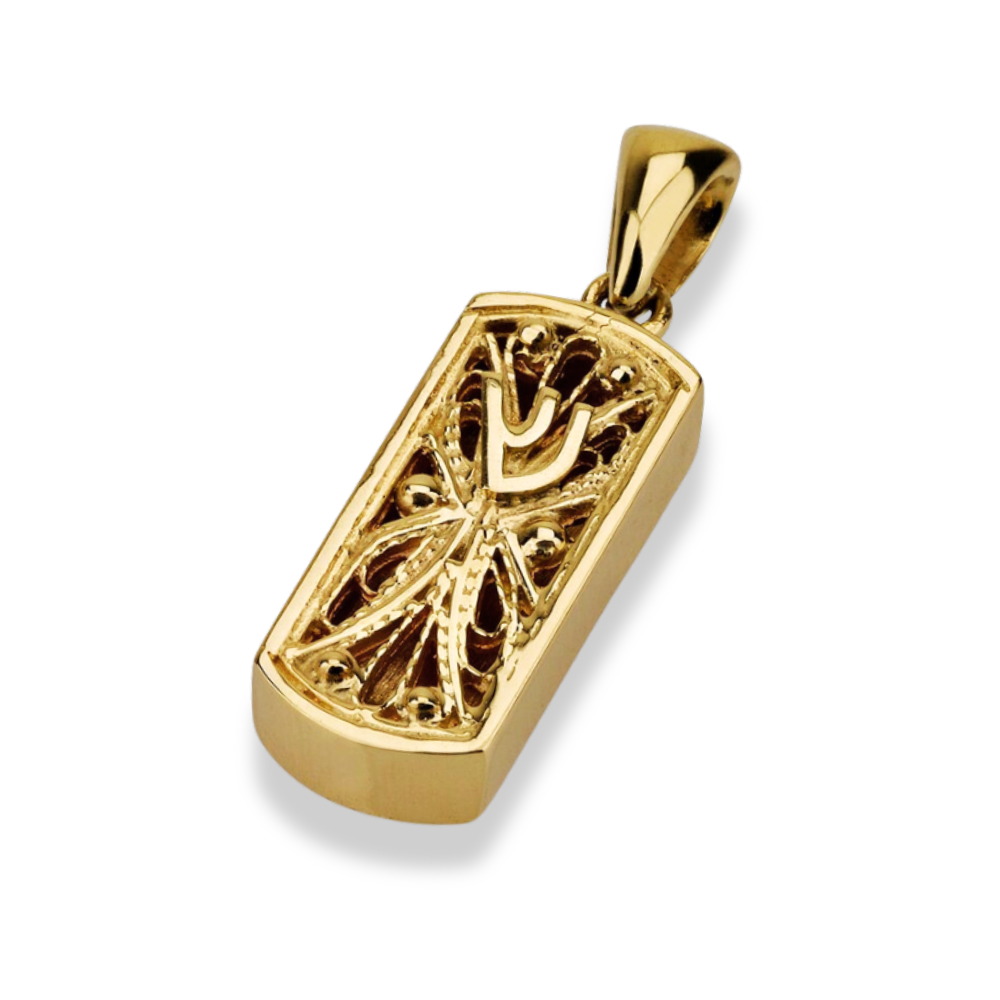 14k Gold Filigree Miniature Mezuzah Pendant