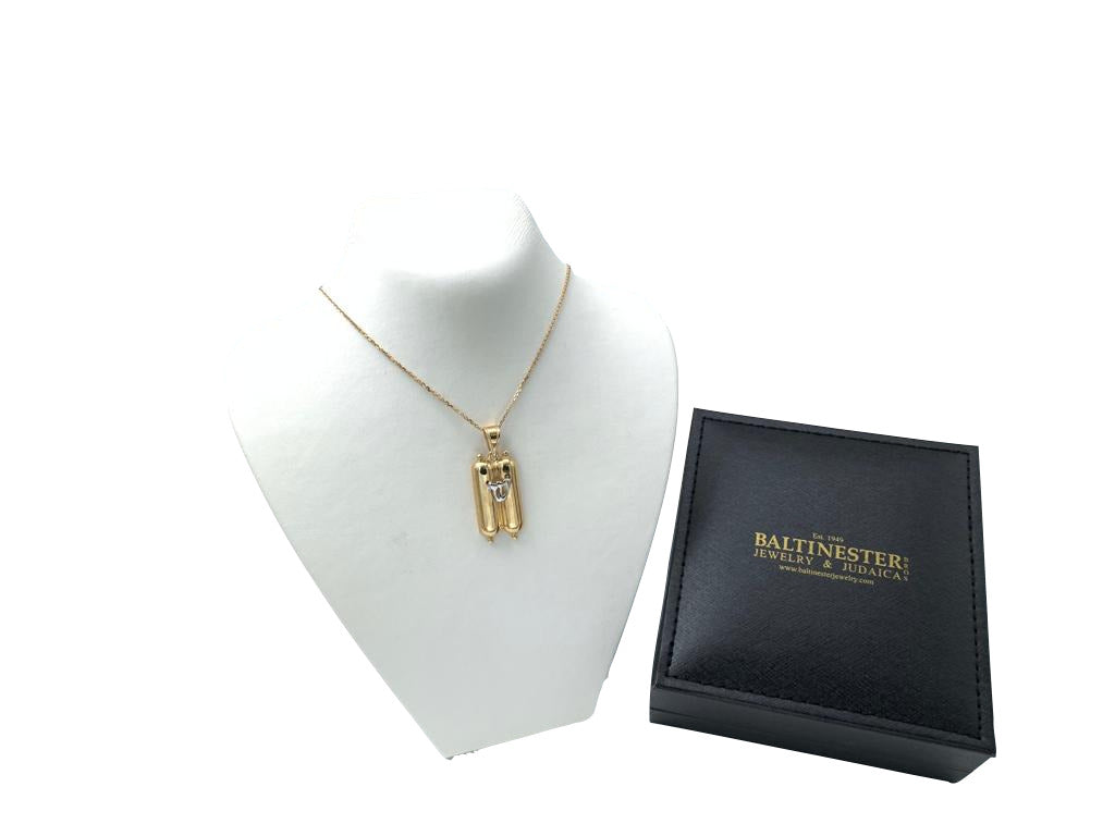 Two-tone "Shin" Inscribed Sefer Torah Pendant in 14k Gold