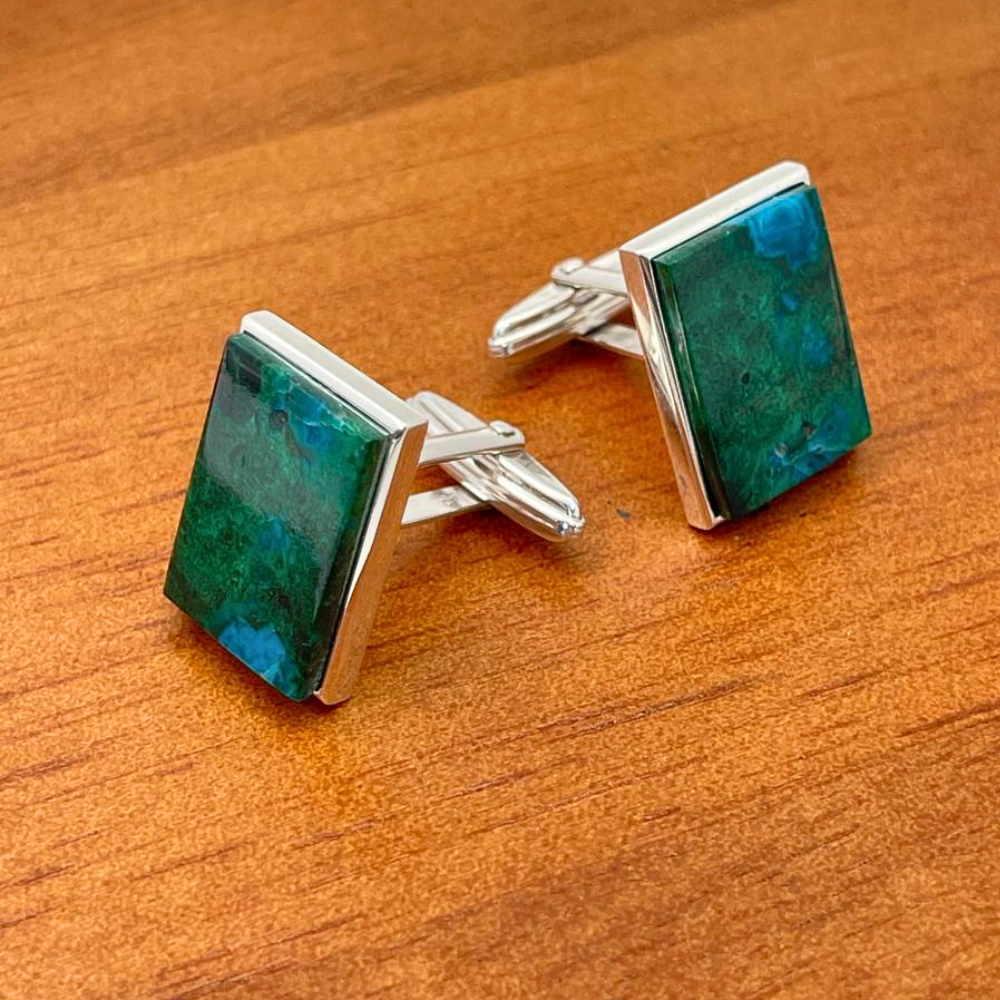 Sterling Silver Eilat Stone Rectangular Shaped Cuff Links