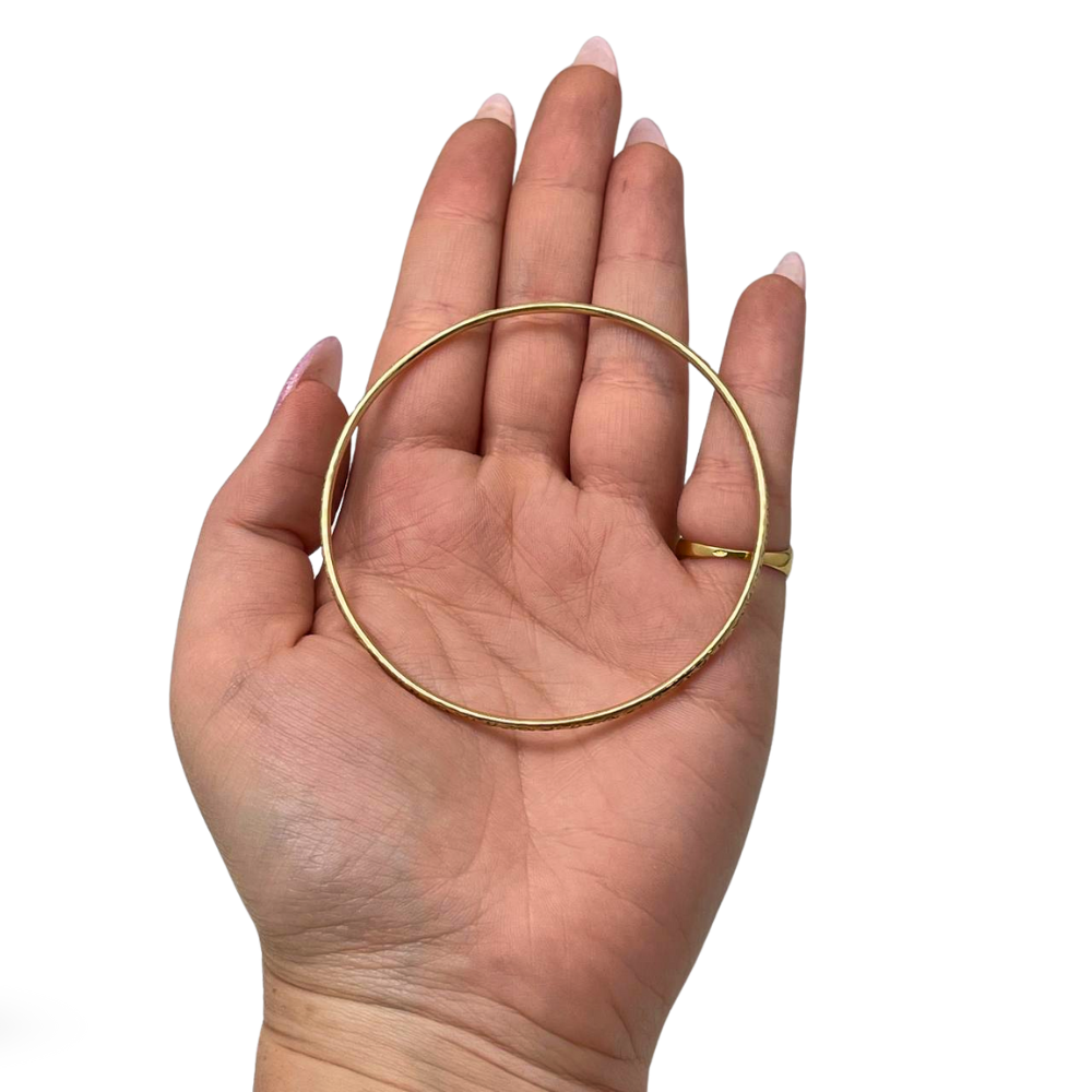 14K Gold Moroccan Bangle - Thin with Etched Design