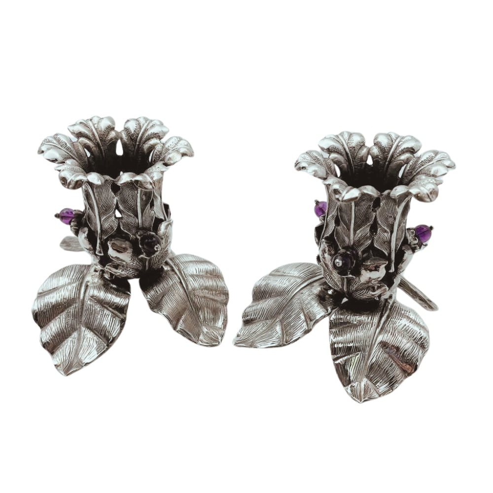 Sterling Silver Flower Candlesticks