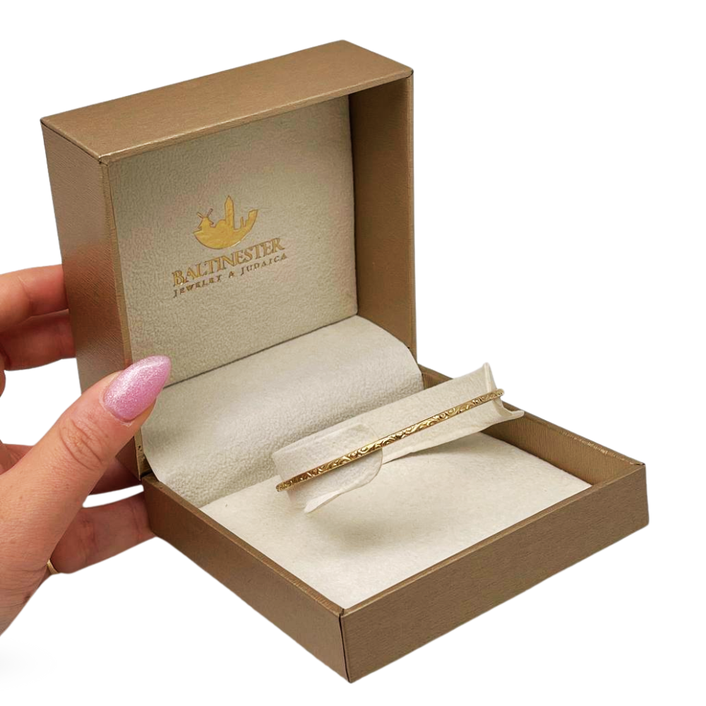 14K Gold Moroccan Bangle - Thin with Etched Design