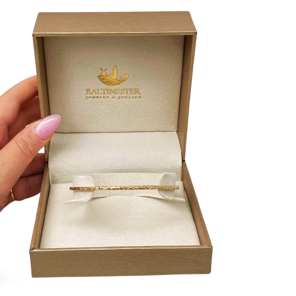 14K Gold Moroccan Bangle - Thin with Etched Design