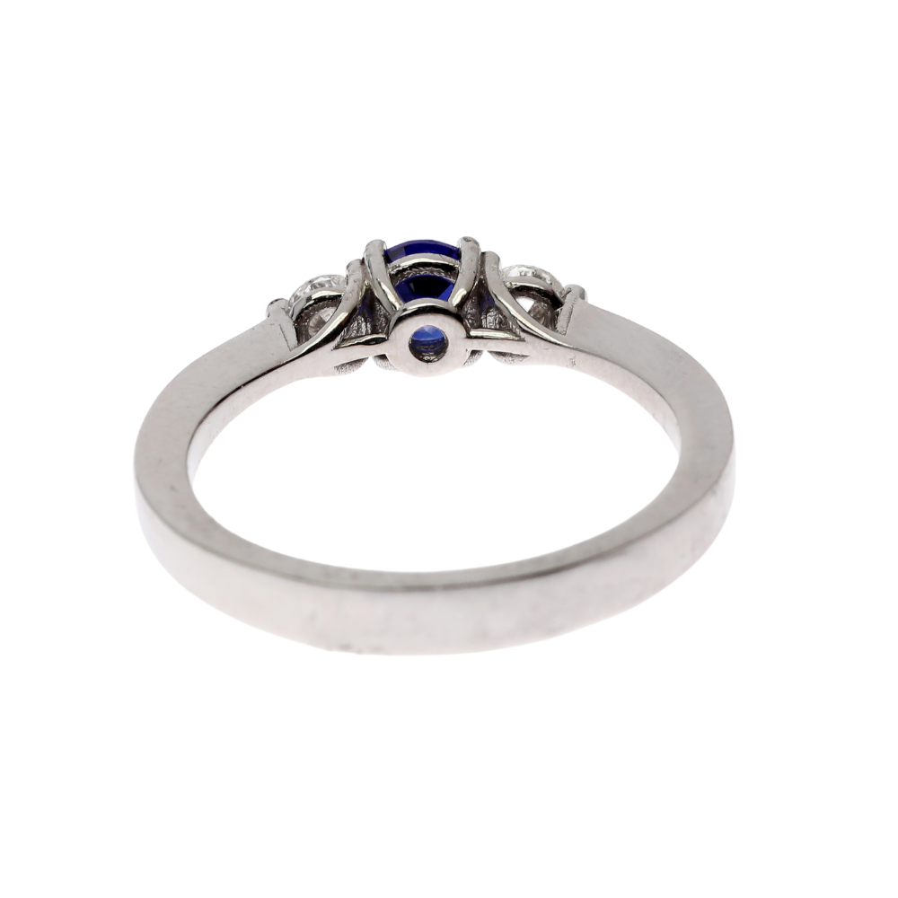 Sapphire & Diamond 3 Stone Ring in 14K White Gold