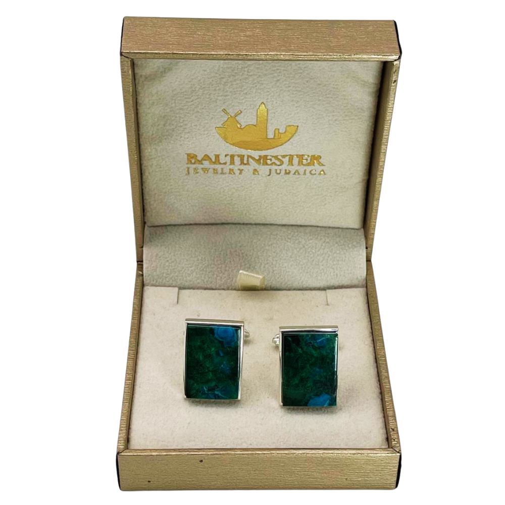 Sterling Silver Eilat Stone Rectangular Shaped Cuff Links