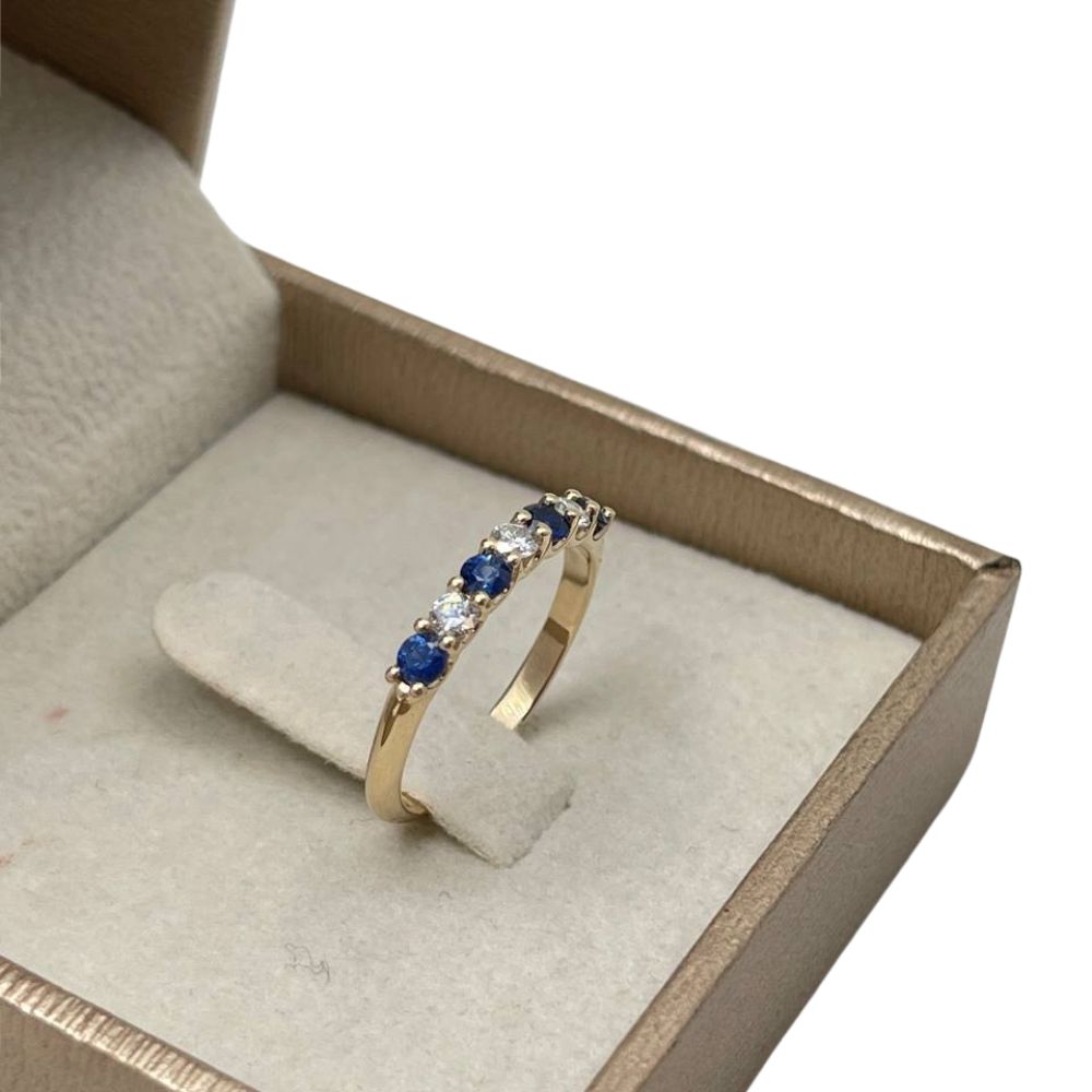 Sapphire & Diamond Half Eternity Band Ring in 14k Yellow Gold