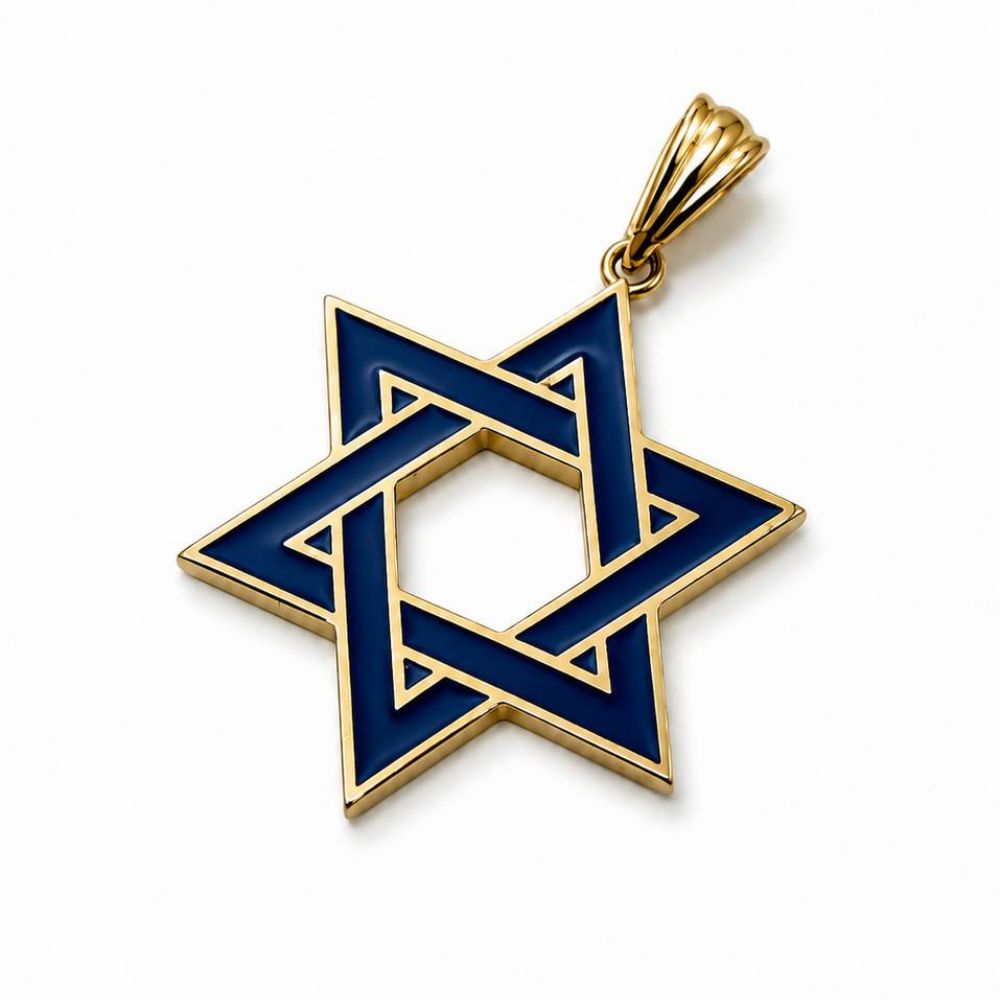 14K Gold Blue Enamel Star of David Pendant