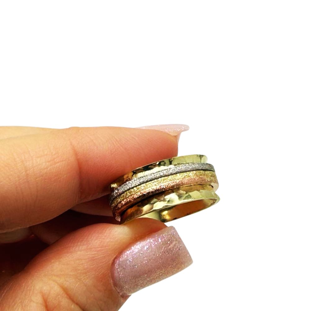 14K Tri-Color Gold Wide Spinner Ring
