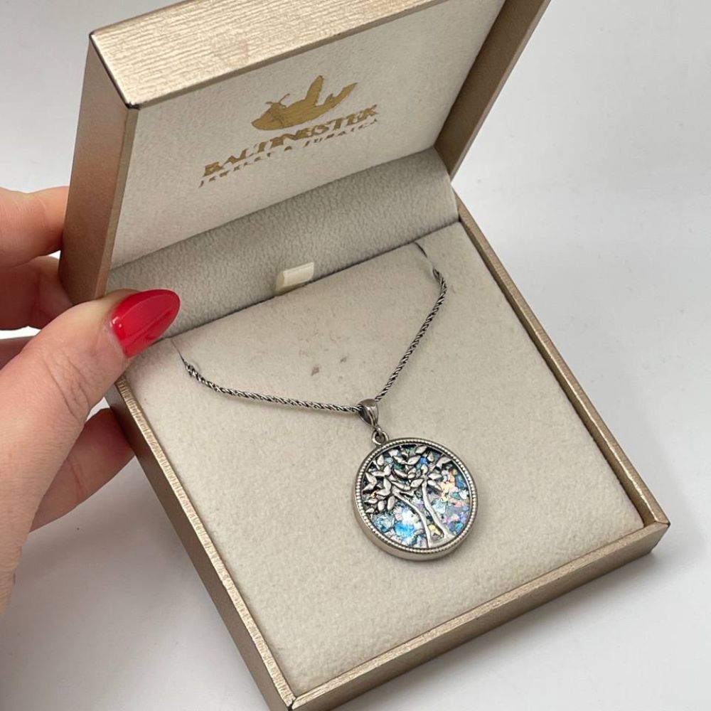 Tree of Life Necklace with Roman Glass in Sterling Silver