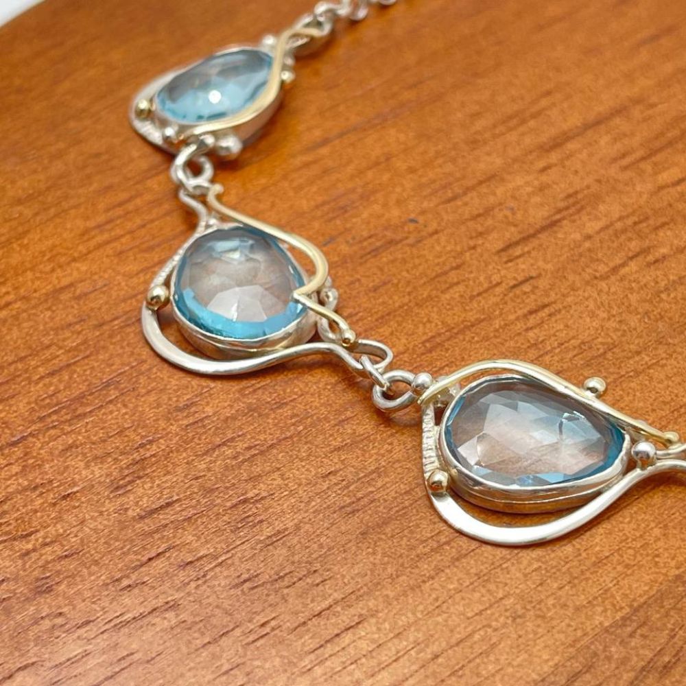 Blue Topaz Necklace in Sterling Silver and Gold