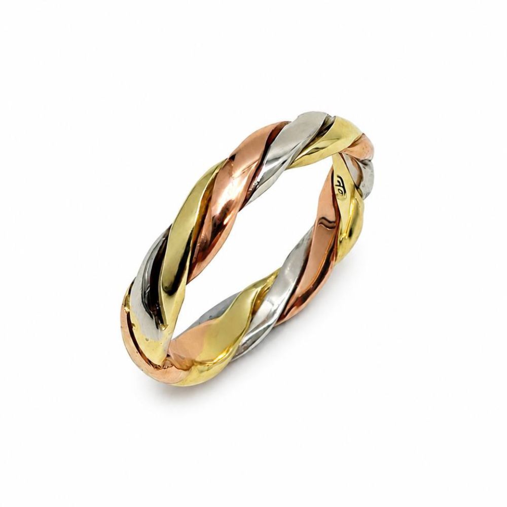 14K Tri-Color Gold Twisted Wedding Ring Braided Band