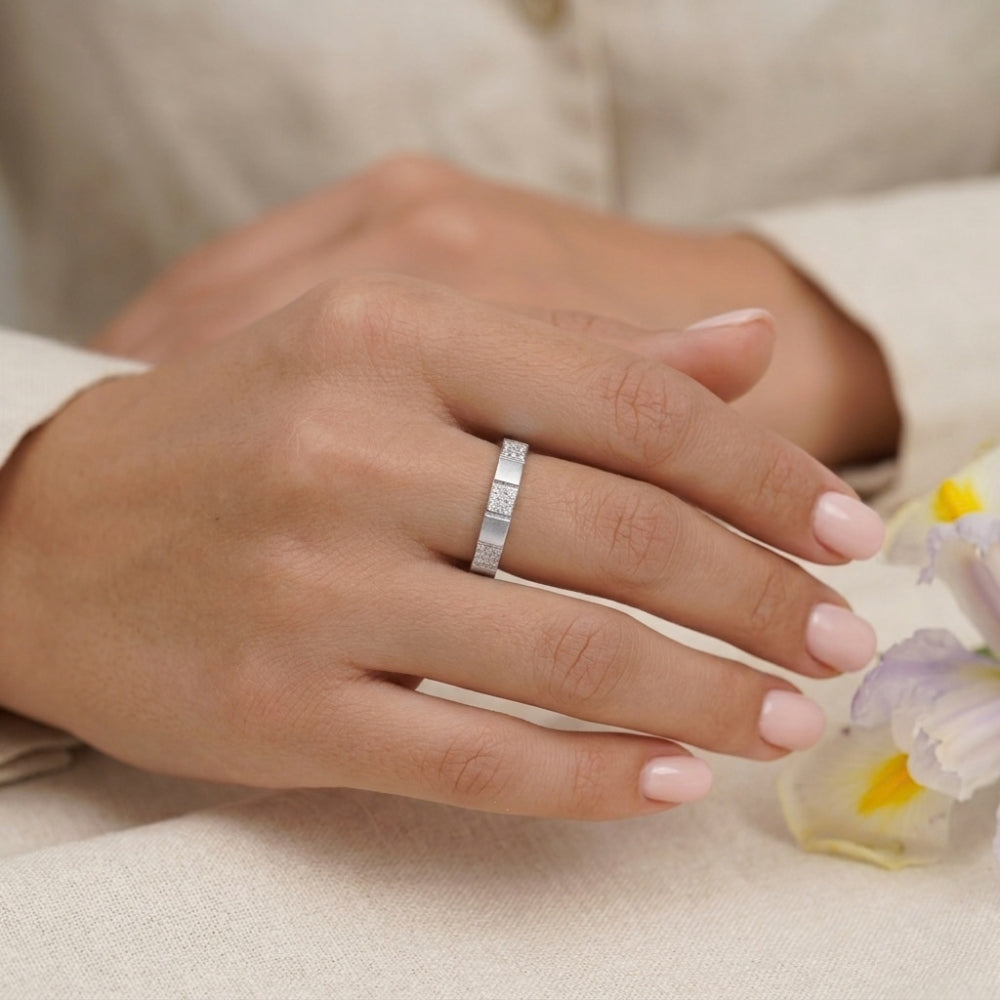 14K Gold Geometric Cube Diamond Wedding Band