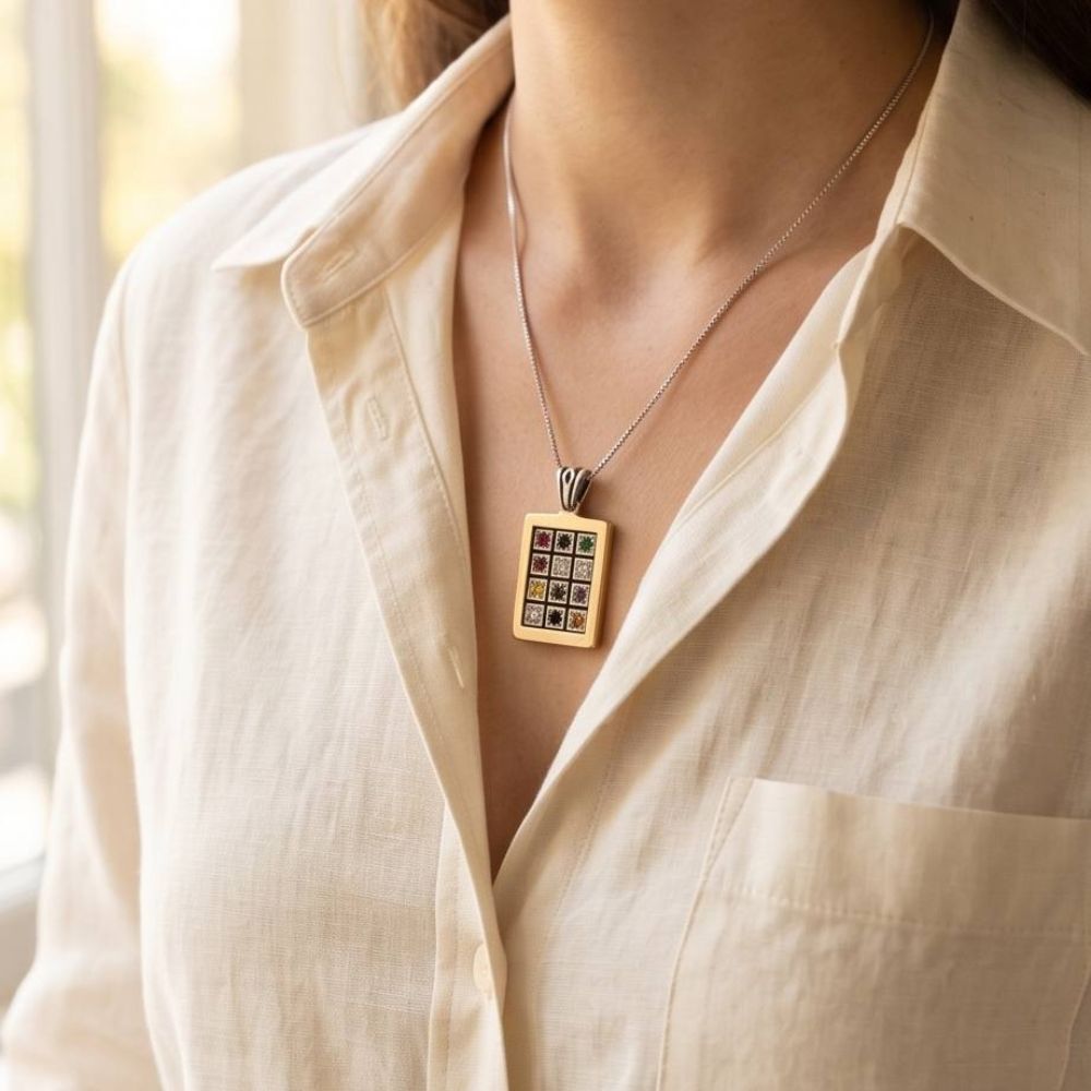 Hoshen Pendant Necklace in Sterling Silver & 9K Gold