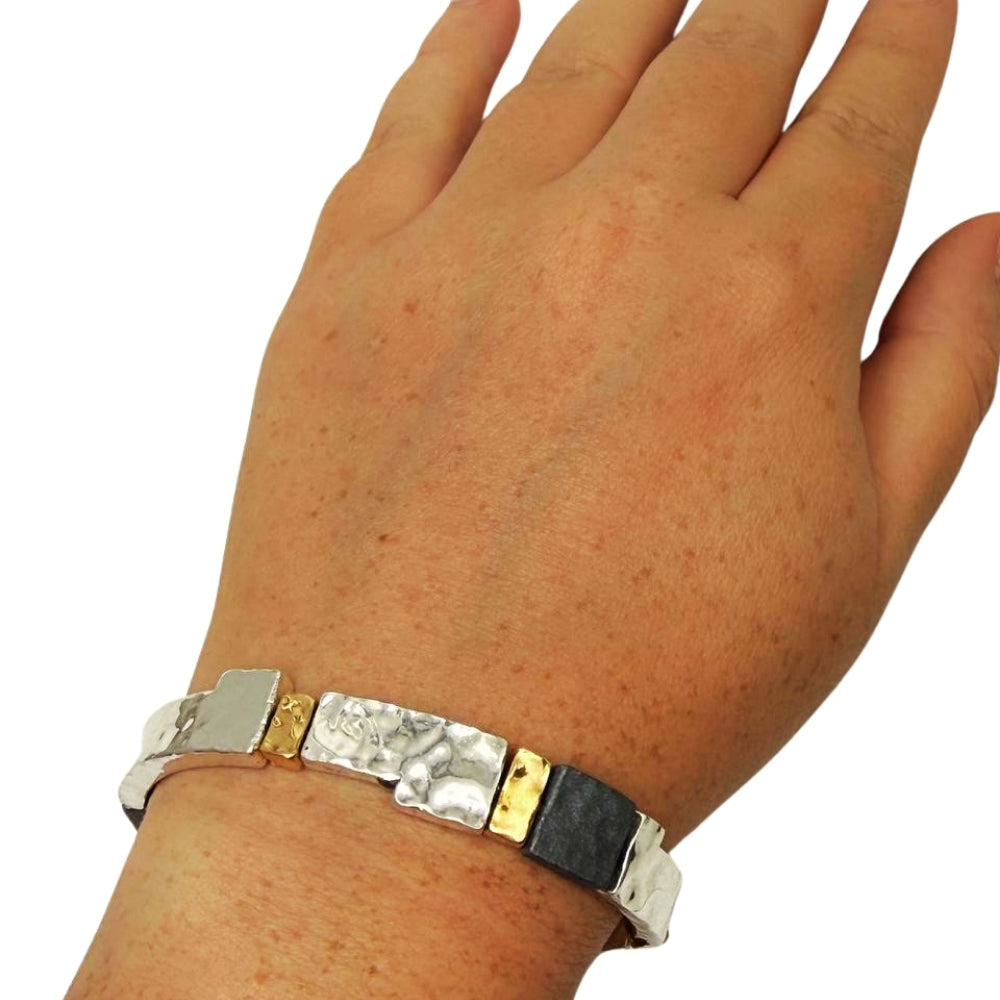 Israeli Silver Bracelet – Oxidized Silver & Gold Plated Lightweight Jewelry