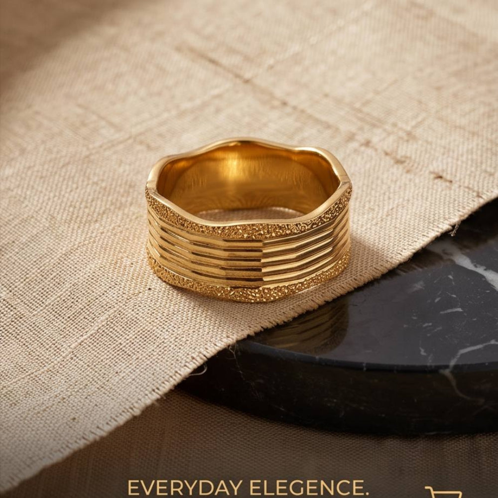 14K Gold Multi-Textured Wedding Ring – 7.5 mm Wide