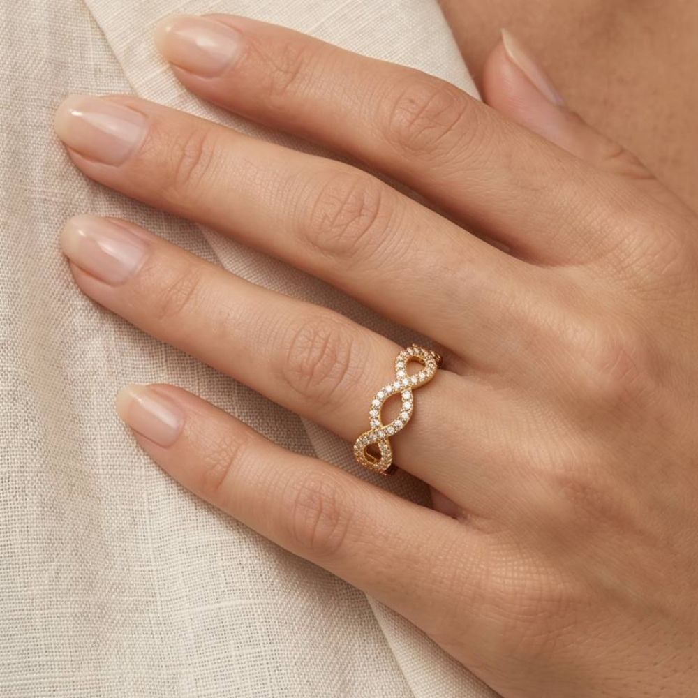 14K Gold Natural Diamond Infinity Weave Ring