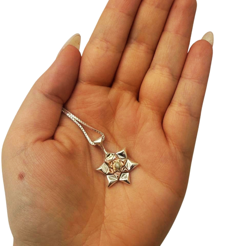 14K Gold and Silver Star of David with Chrysoberyl Kabbalah Pendant Chain Set
