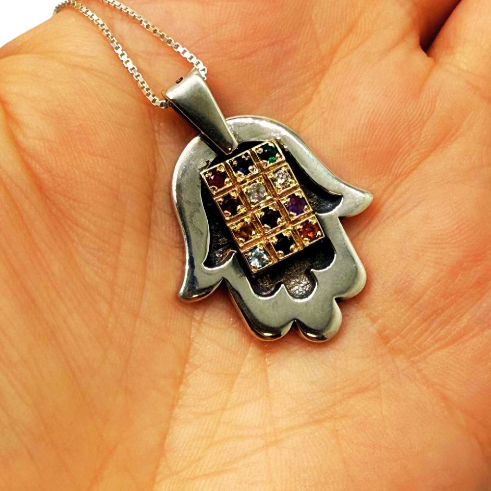 Sterling Silver & 9K Gold Hamsa Hoshen Pendant Necklace