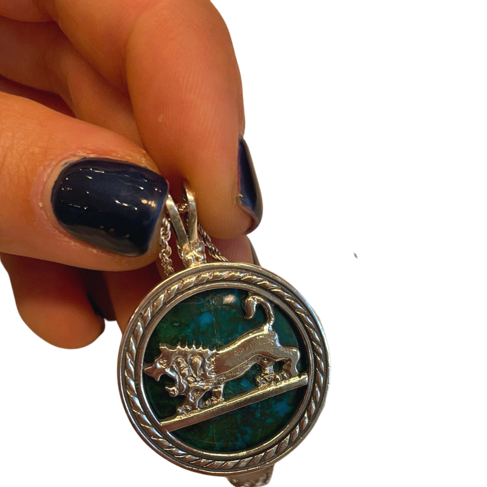 Lion of Judah Pendant and Chain - Jerusalem Eilat Stone Round Silver
