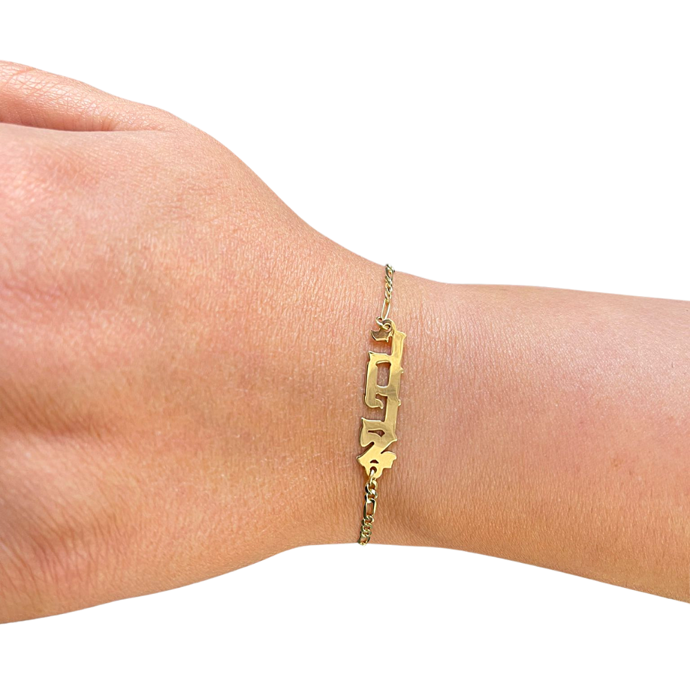 14k Gold Block Letters Hebrew Name Bracelet