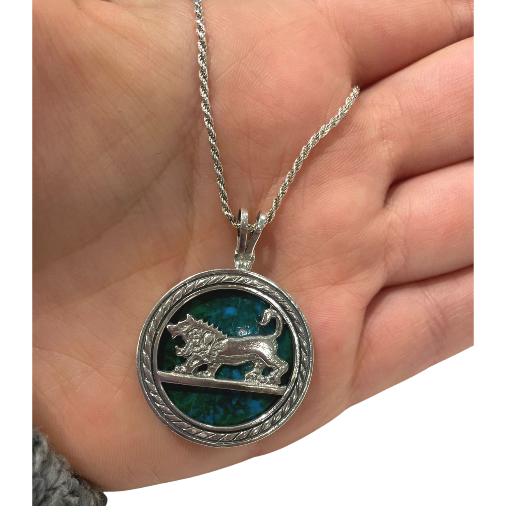 Lion of Judah Pendant and Chain - Jerusalem Eilat Stone Round Silver