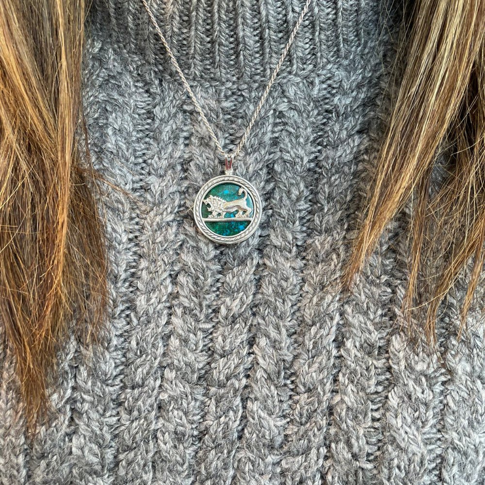 Lion of Judah Pendant and Chain - Jerusalem Eilat Stone Round Silver