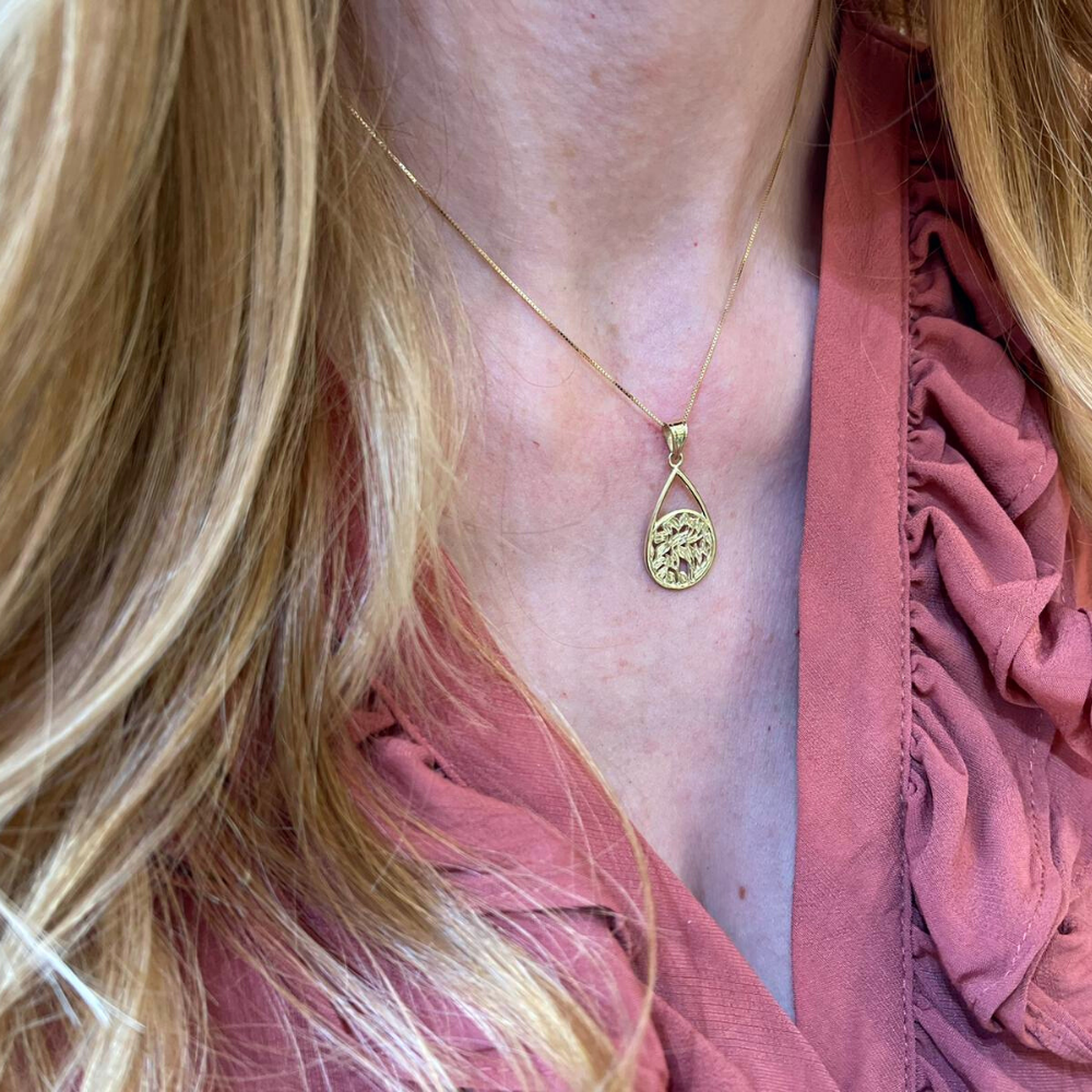 14k Gold Shema Israel Teardrop Pendant