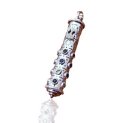 Mezuzah Shin Pendant in 14K White Gold with Hoshen Precious Stones
