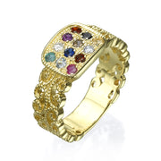 Choshen Filigree 12 Precious Stones 14k Gold Ring