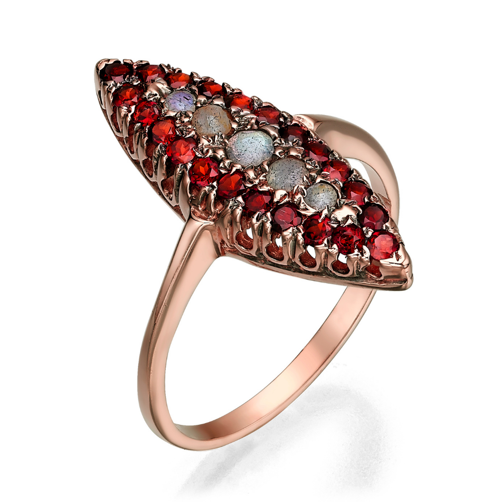 Gold Garnet Ring - 14K Rose Gold Antique Style Marquise Garnet Ring