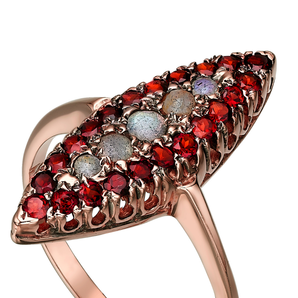 Gold Garnet Ring - 14K Rose Gold Antique Style Marquise Garnet Ring