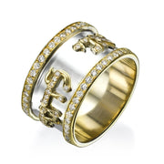 Hebrew Ani Ledodi Wide Band 14k Two-Tone Gold with Diamonds