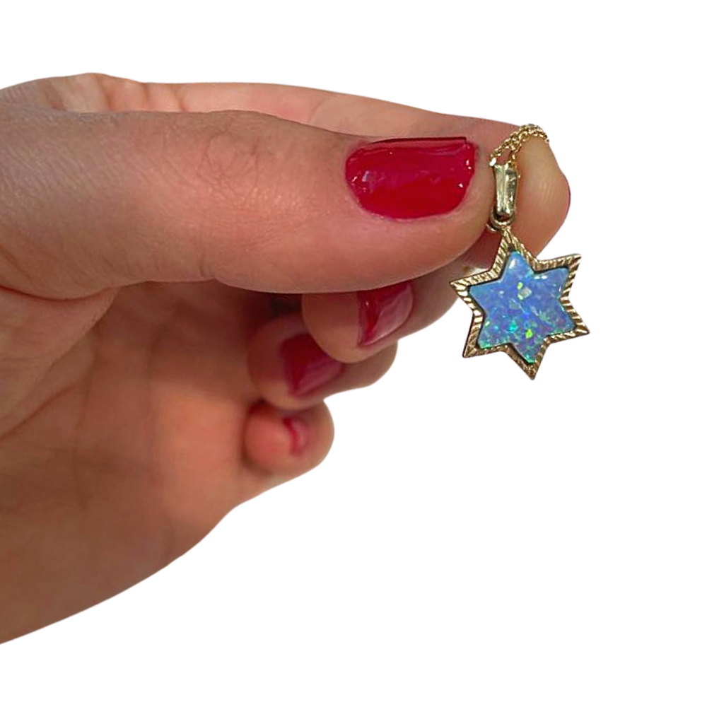 14k Gold Opal Star of David Pendant