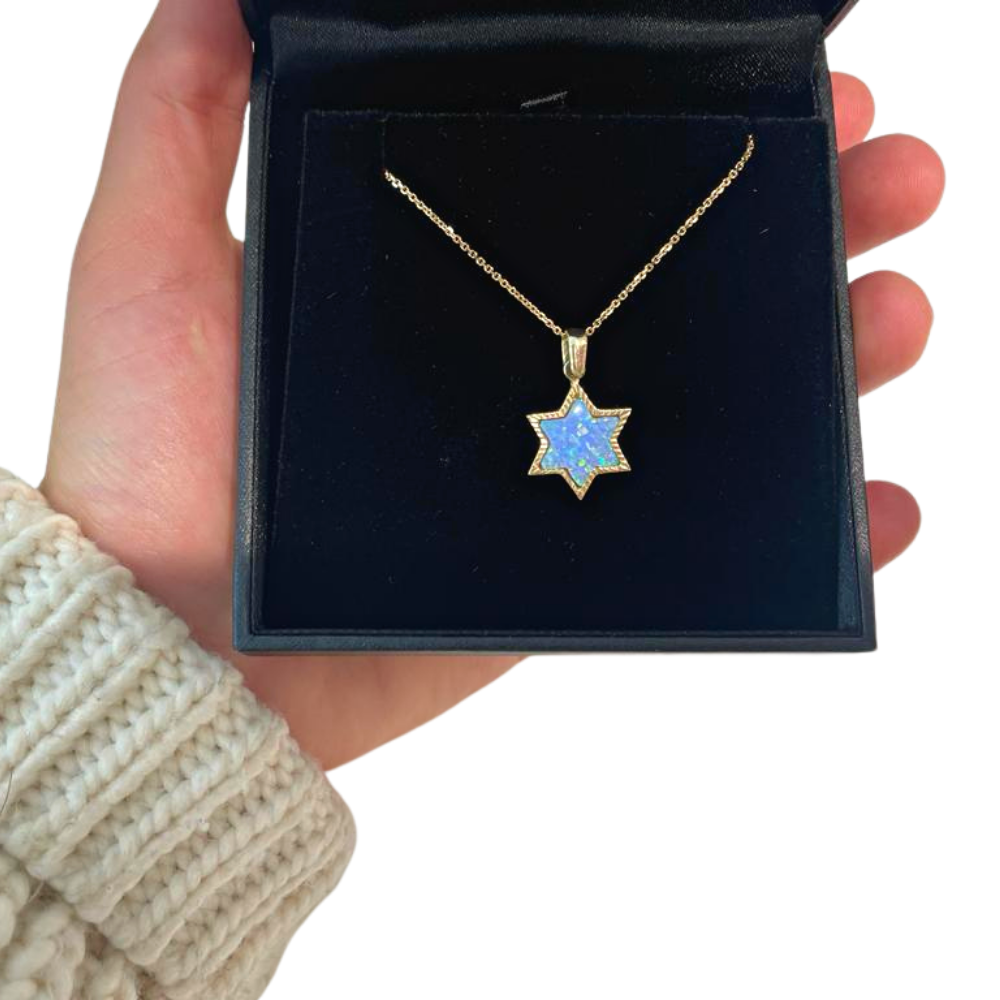 14k Gold Opal Star of David Pendant