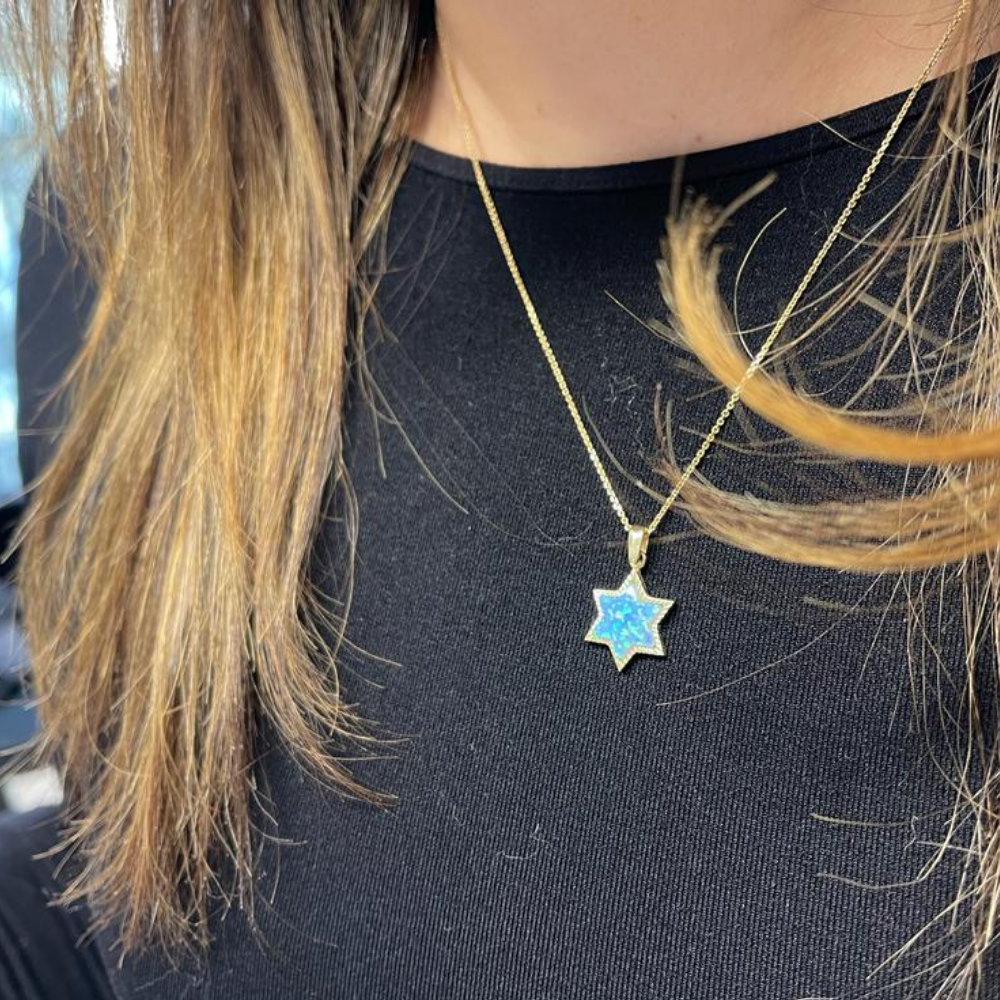 14k Gold Opal Star of David Pendant